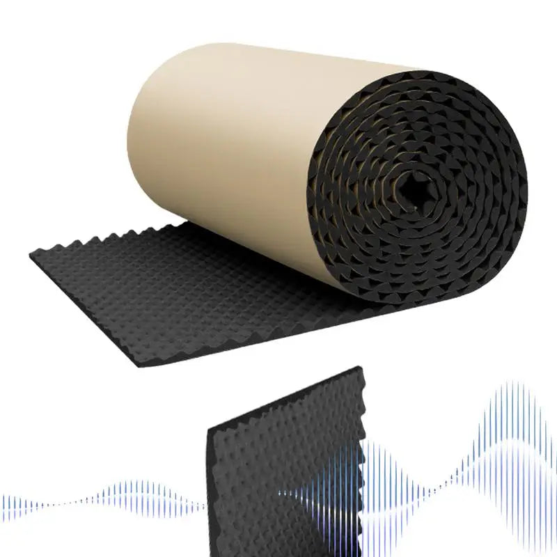 Black foam sound insulation panel roll with textured wave surface and beige backing for car studio insulation panels