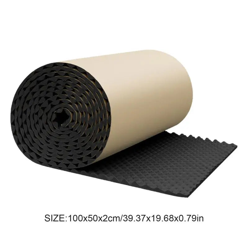 Black foam sound insulation panel with textured wave surface and beige backing for car studio use