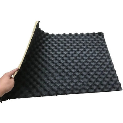 Black foam absorption wave cotton panel with textured honeycomb surface and light adhesive backing for door denoise tool use