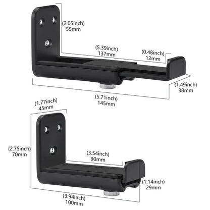 Black metal l-shaped sound bar mount wall display shelf holder stand universal with adjustable height and width