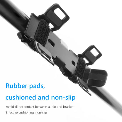Black plastic and rubber sound box bike holder with cushioned pads and elastic strap holder metal speaker mount for jbl speakers