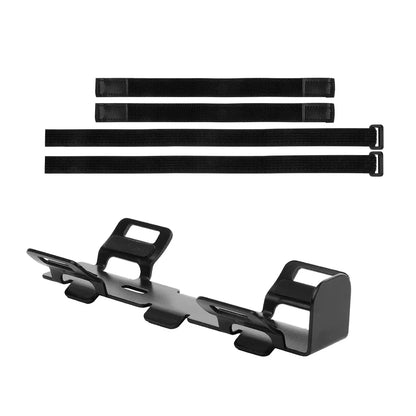 Black plastic car seat belt buckle holder with four black velcro straps for metal speaker mount strap holder elastic use