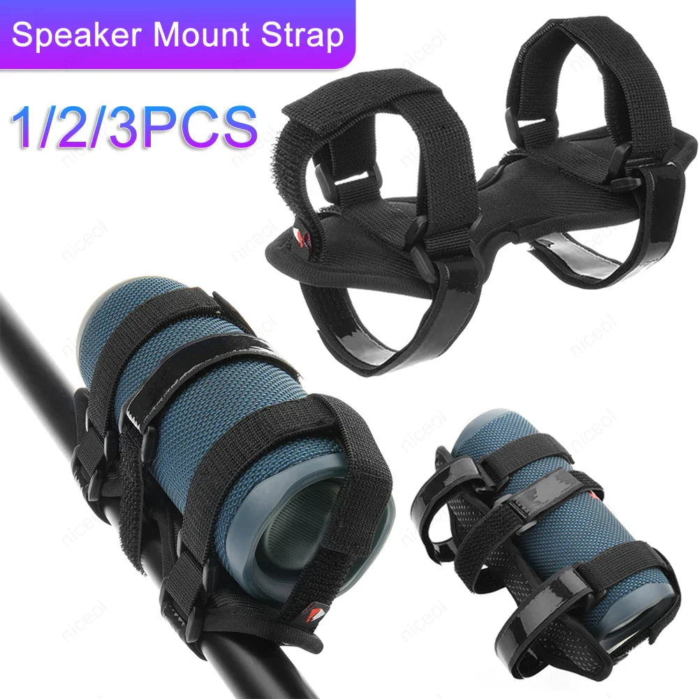 Black nylon sound box bike holder strap with adjustable velcro and buckles for cylindrical bluetooth speakers