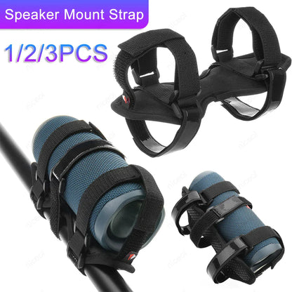 Black nylon sound box bike holder strap with adjustable velcro and buckles for cylindrical bluetooth speakers
