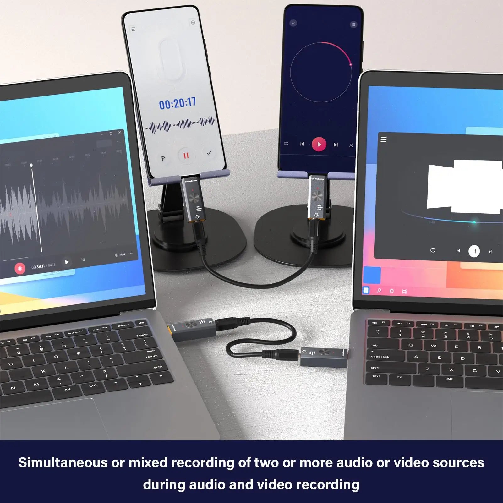 Black usb-c to 3.5mm noise reduction adapter with metallic finish for studio podcast game live streaming use