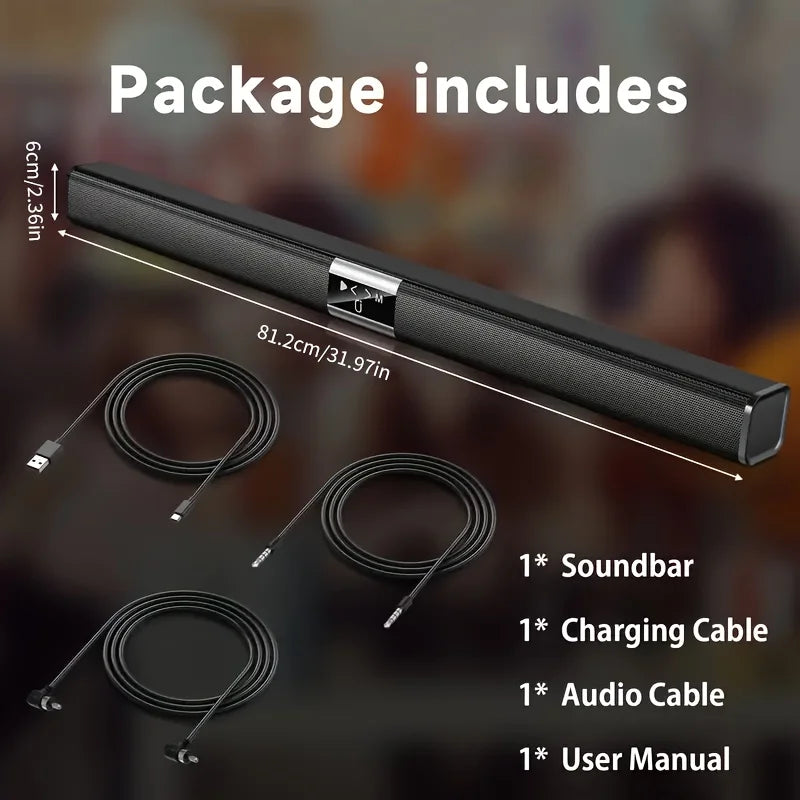 Black textured soundbar cinema soundbar with silver control panel offers hifi wireless bluetooth stereo surround sound for home theater