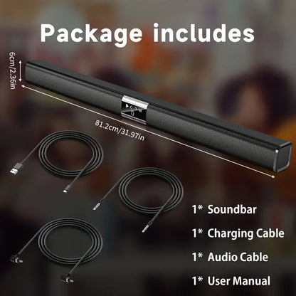 Black textured soundbar cinema soundbar with silver control panel offers hifi wireless bluetooth stereo surround sound for home theater