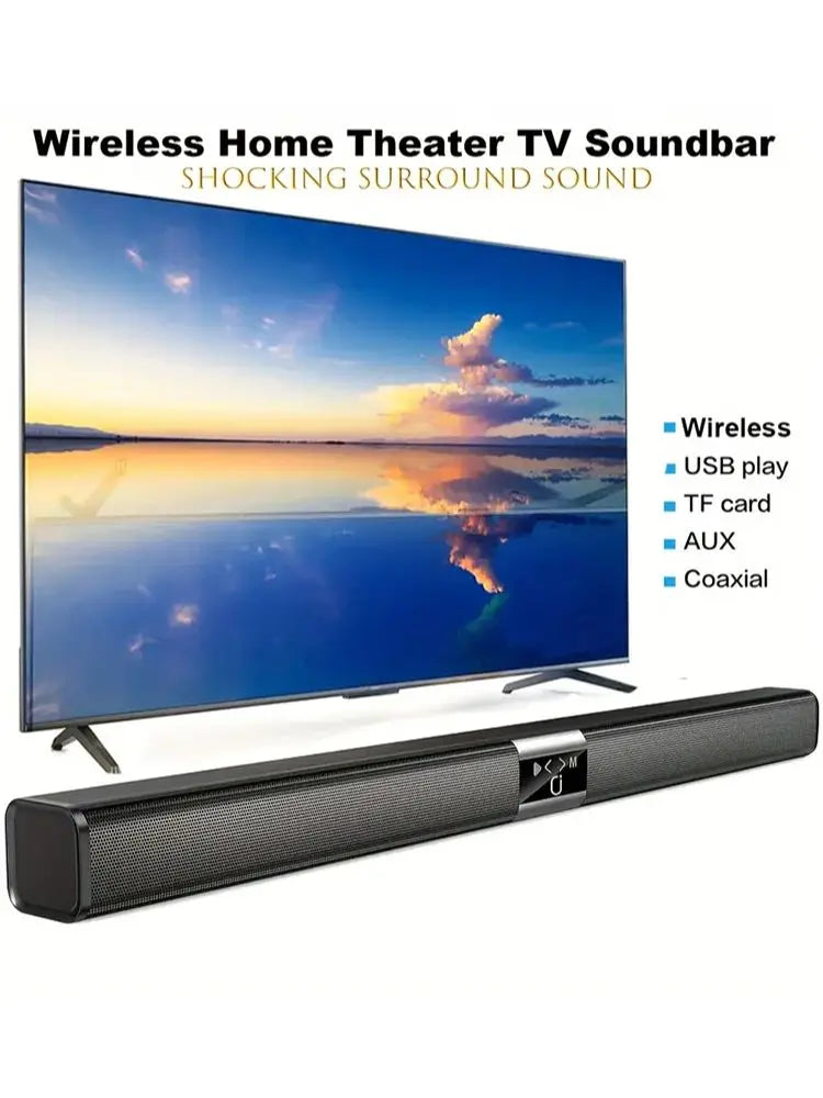 Black soundbar cinema soundbar with sleek elongated design and textured grille for hifi wireless bluetooth stereo surround sound