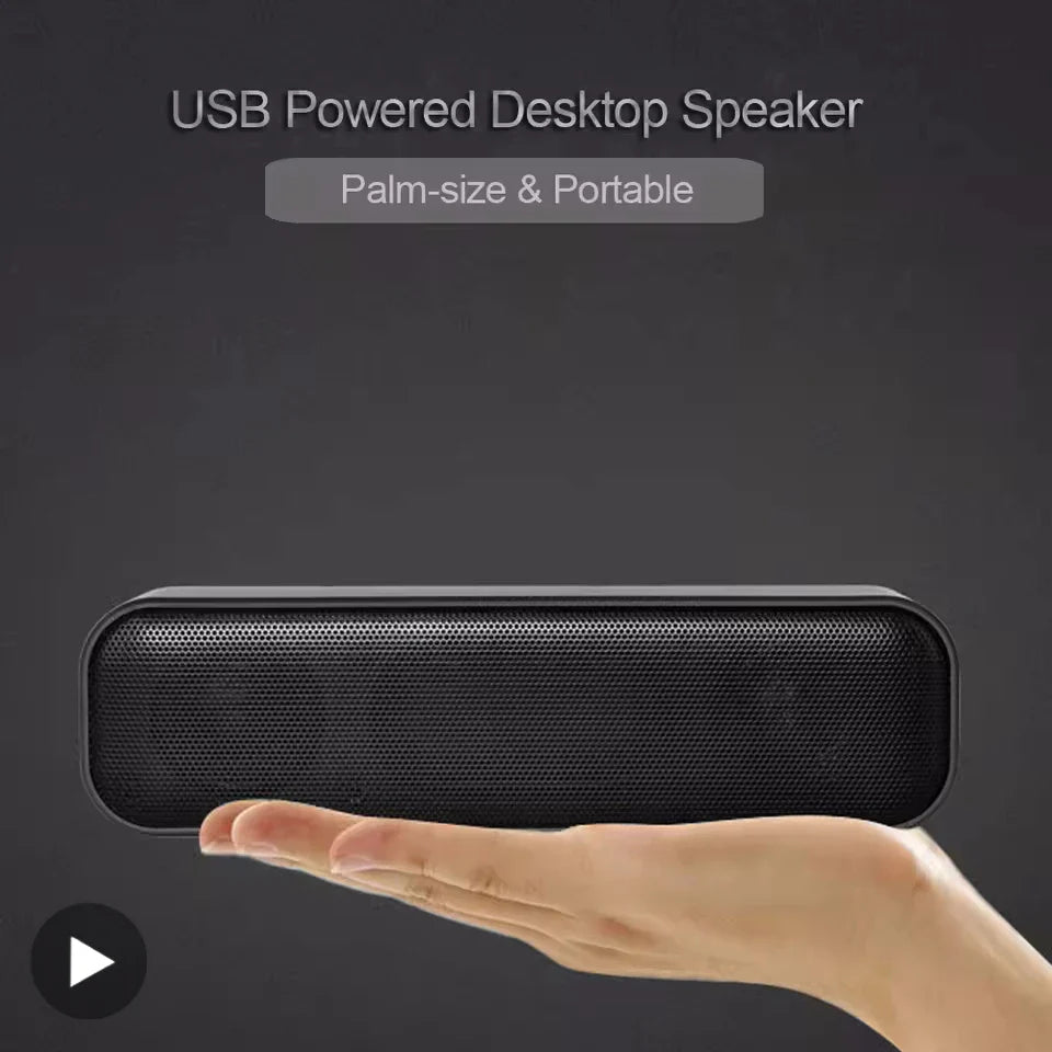 Black usb-powered soundbar speaker portable with sleek textured grille for laptop desktop subwoofer bocina coluna acoustics use