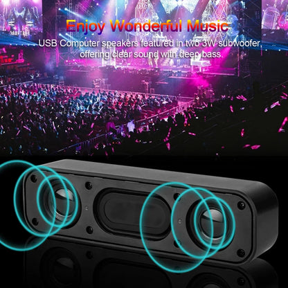 Black rectangular soundbar speaker portable usb with two 3w laptop desktop subwoofer and central bocina coluna acoustics grille