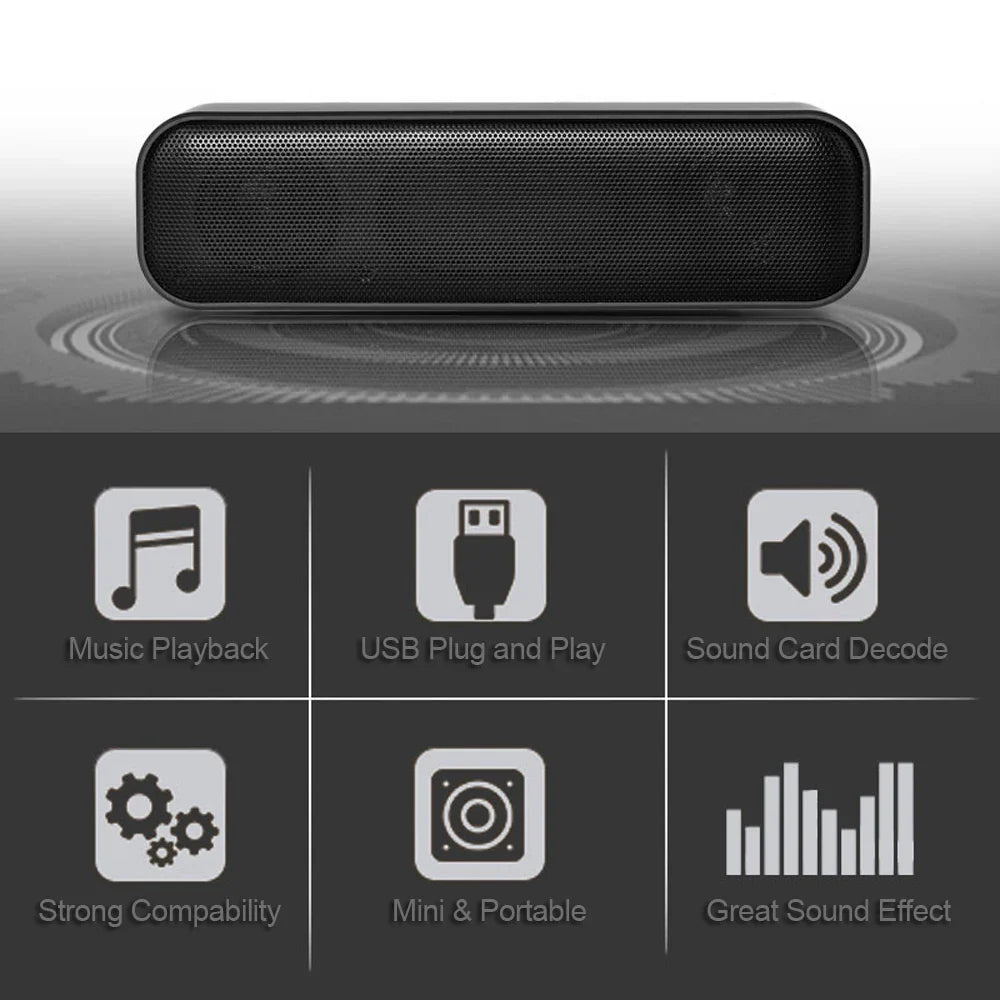Black rectangular soundbar speaker portable with textured grille surface for laptop desktop subwoofer bocina coluna acoustics