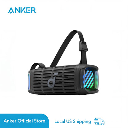 Black anker soundcore boom 3i compact outdoor bluetooth speaker with ip68 waterproof floating led lights and carrying strap