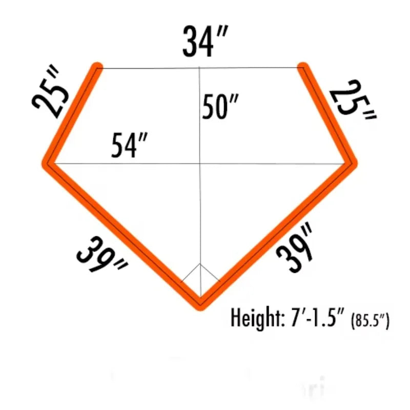 Orange diamond-shaped kite with labeled dimensions and height for portable home studio professional sound table use