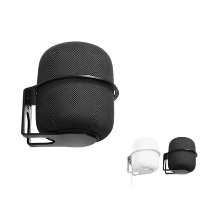 Black mesh-covered apple homepod on a sleek wall mount aluminum alloy stand universal speaker holder