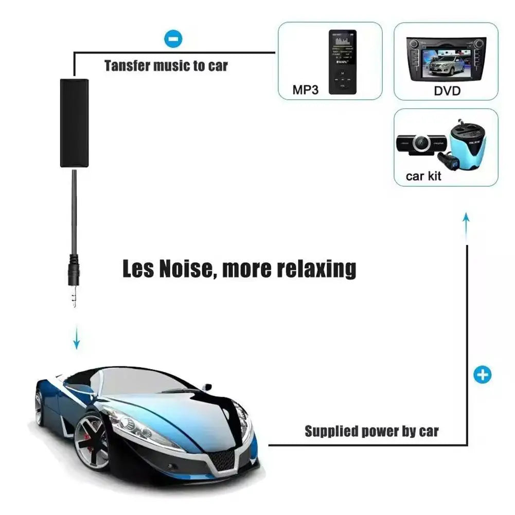 Black 3.5mm aux audio adapter cable with noise filter ground loop noise isolator for car stereo audio system