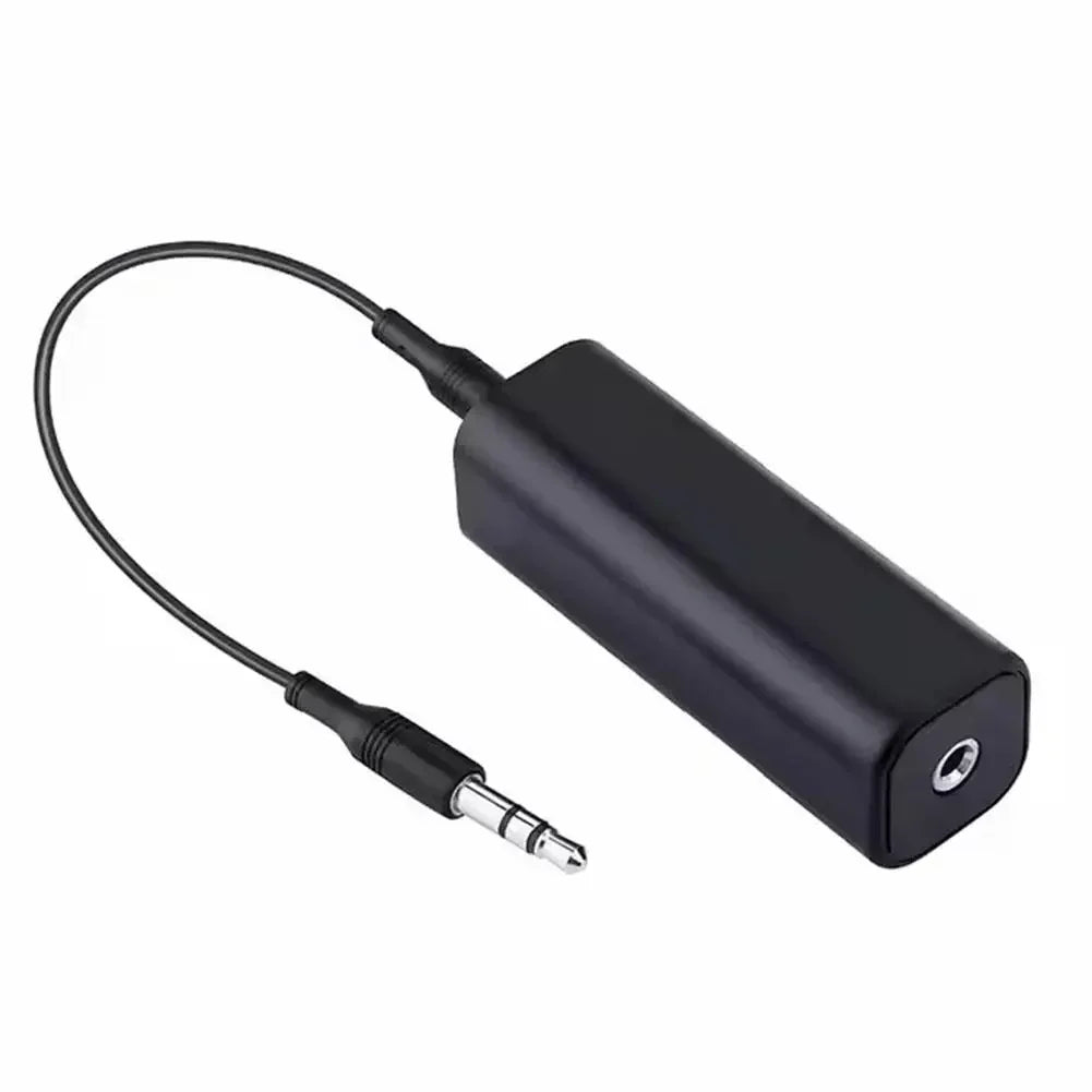Black rectangular speaker line 3.5mm aux audio noise filter ground loop noise isolator for car stereo audio systems