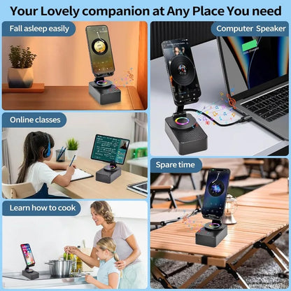 Black rectangular speaker phone stand with circular base and adjustable arm for wireless hd surround travel outdoor entertainment