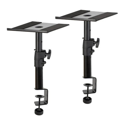 Black adjustable desktop monitoring speaker stands with c-shaped clamp rack professional lifting stand for studio use