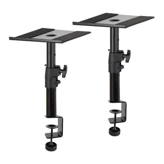 Black adjustable desktop monitoring speaker stands with c-shaped clamp rack professional lifting stand for studio use