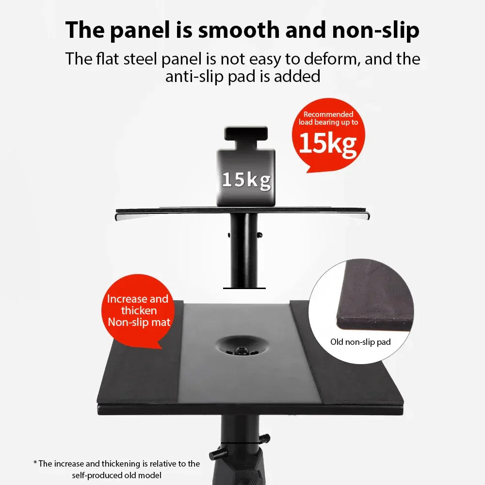 Black flat steel panel with anti-slip mat and 15kg capacity for clamp rack professional desktop monitoring speaker stand