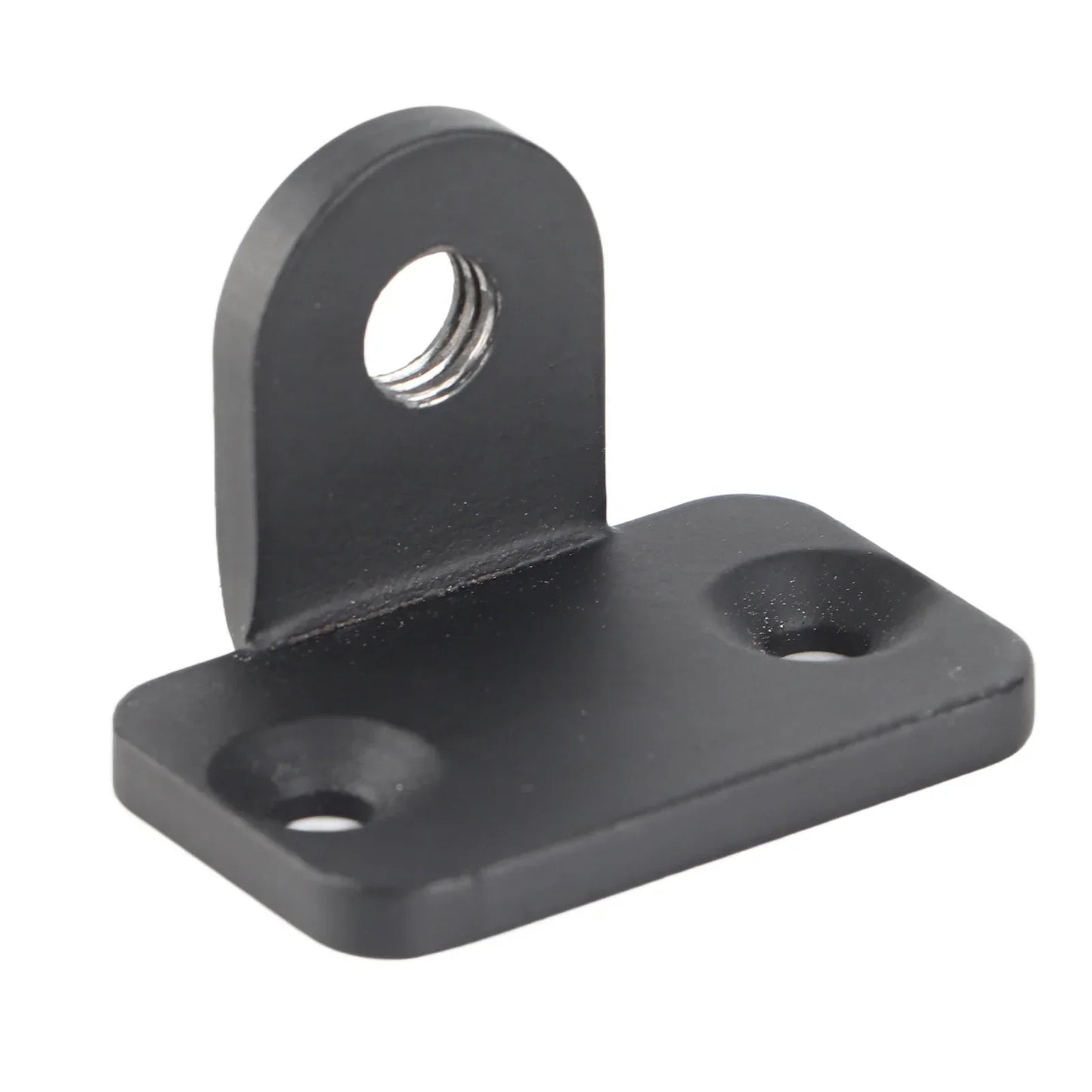 Black metal l-shaped speaker wall mount bracket with threaded hole and two base mounting holes for wireless surround speakers