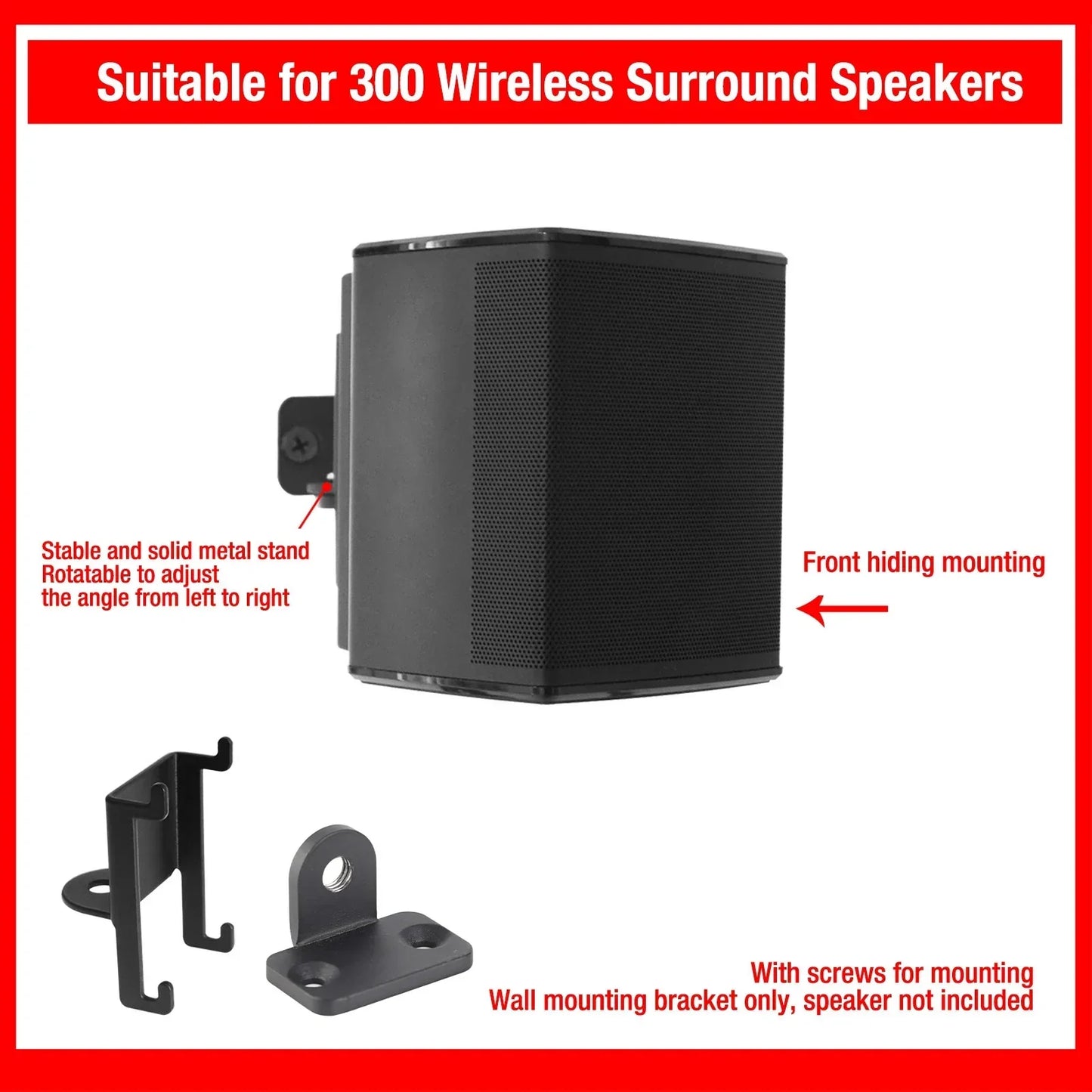 Black metal wall fixed speaker wall mount bracket with adjustable angle for 300 wireless surround speakers