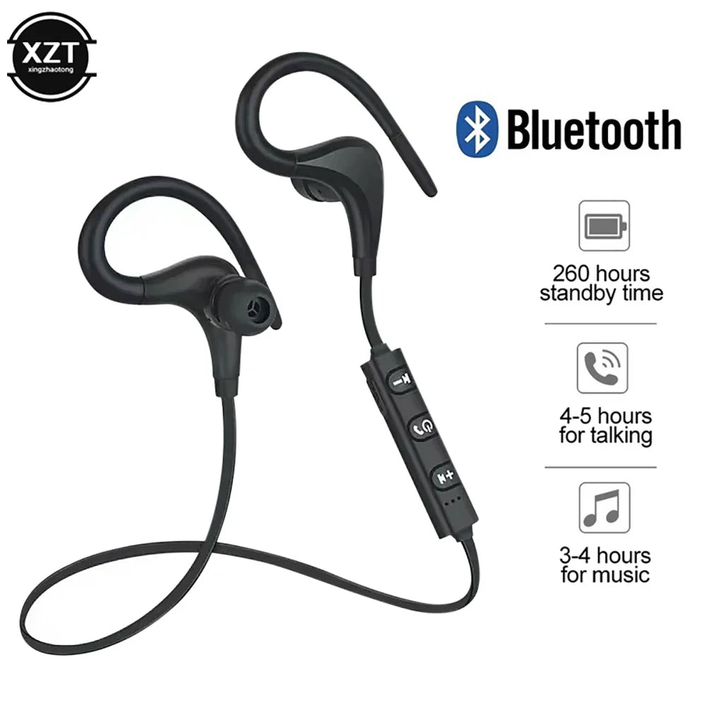 Black xzt sports wireless bluetooth earphones with hook-style design and central control for running stereo music
