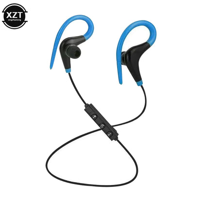 Blue and black sports wireless bluetooth in-ear headphones with central control module for running stereo music earphones