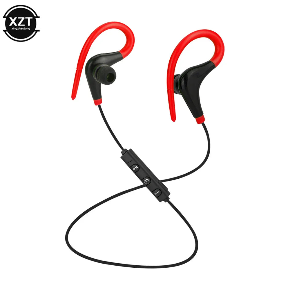 Red and black sports wireless bluetooth earphones with flexible cable and central control for running stereo music use
