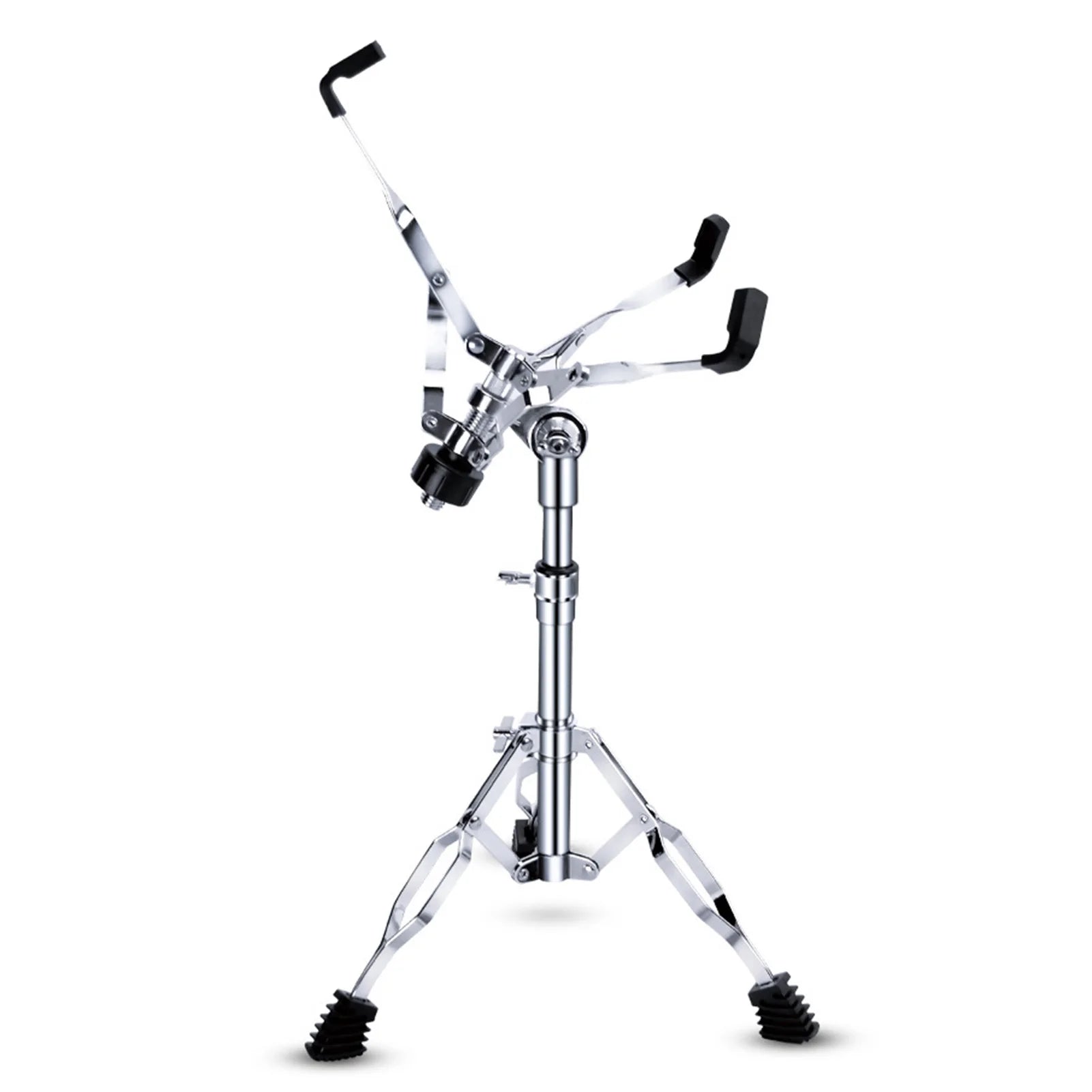 Chrome-finished adjustable height thickened stable tripod with padded armrests and black rubber feet for ethereal dumb snare drums