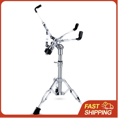 Chrome-finished thickened stable tripod snare drums stand with black rubberized grips for ethereal dumb snare use