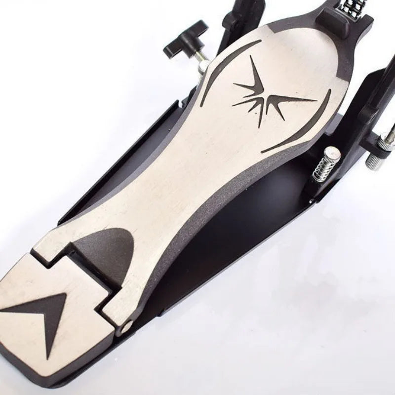 Black and silver stand drum single step hammer aluminium alloy pedal with stylized star logo for professional musical instruments