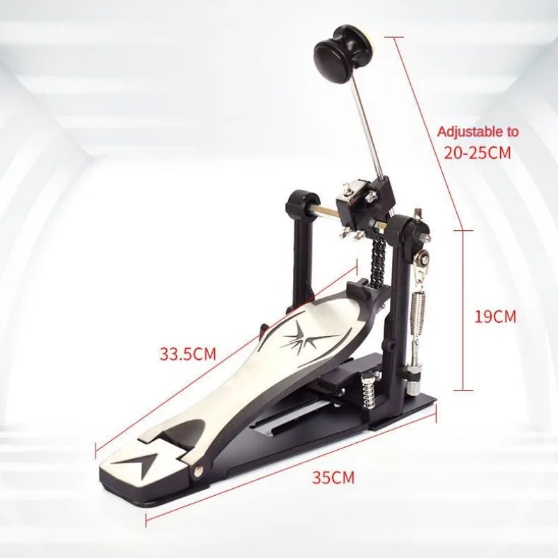 Black and silver stand drum single step hammer aluminium alloy pedal with star-shaped logo for professional musical instruments