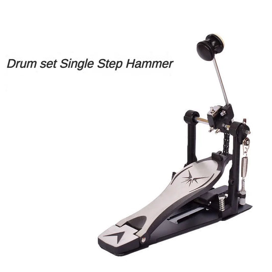 Black and silver stand drum single step hammer aluminium alloy pedal with star-shaped logo for professional musical instruments