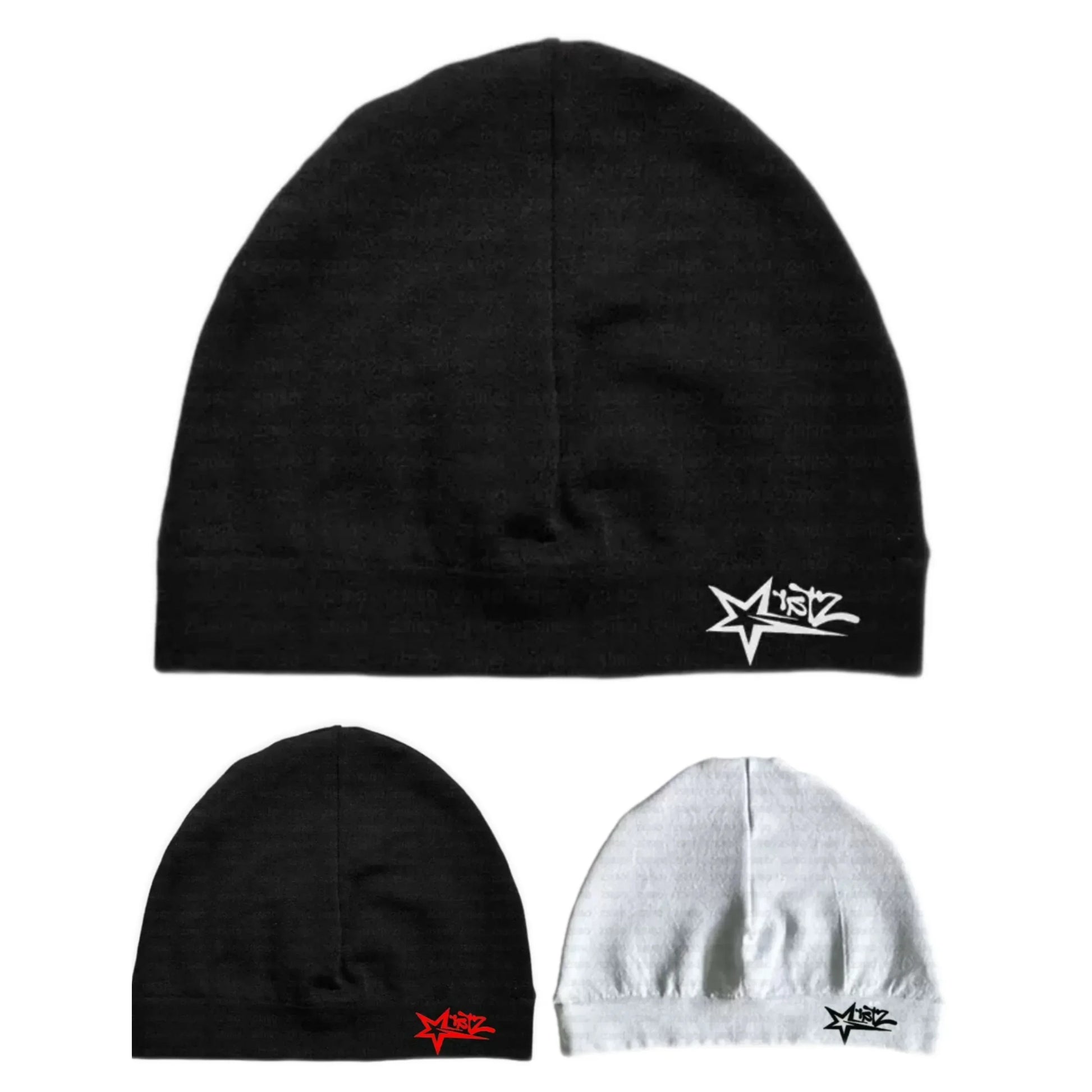 Black knit star printed nylon breathable skull hat with high elasticity for outdoor sports and hip-hop retro style