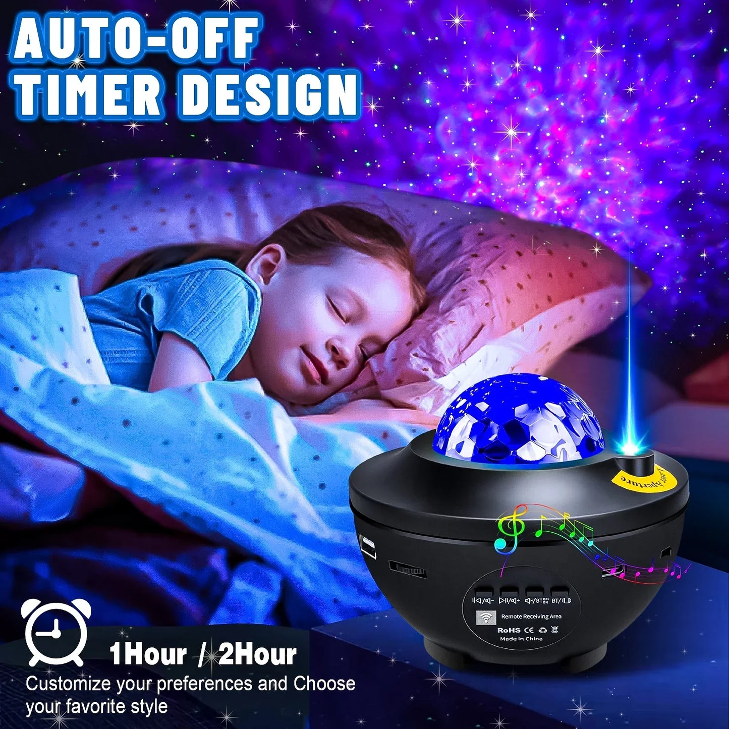 Blue and black starry projector galaxy night light with disco ball dome child bluetooth usb music player star nightlight