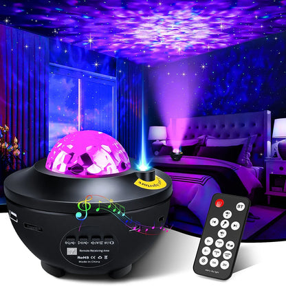 Purple disco ball starry projector galaxy with black base and remote child bluetooth usb player star nightlight