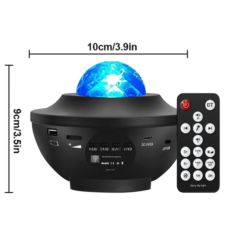 Black starry projector galaxy night light with blue faceted crystal dome child bluetooth usb player star nightlight