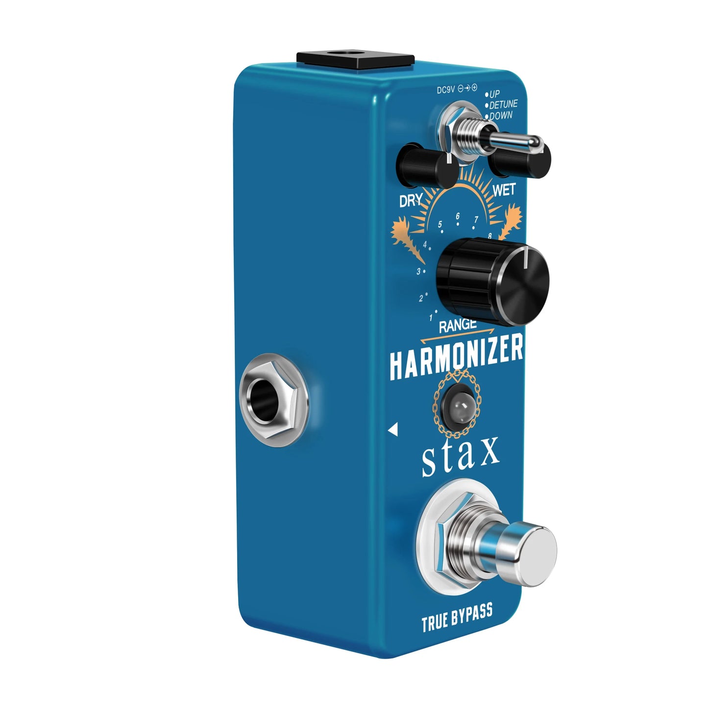 Blue stax guitar harmonizer effect pedal with black knobs digital octave harmony pitch shifter for original signal