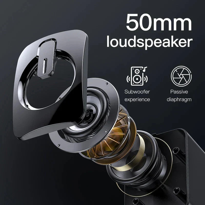 Black 50mm stereo speaker with passive diaphragm for mini home musical use and desktop computer laptop power amplifier setup