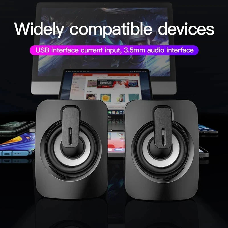 Black rectangular stereo speakers with matte finish and silver accents for desktop computer laptop and mini home musical use