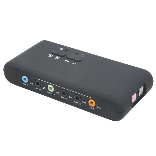 Black plastic stereo usb dynamic audio optical fiber surround sound 7.1 channel recording playback interface rear view