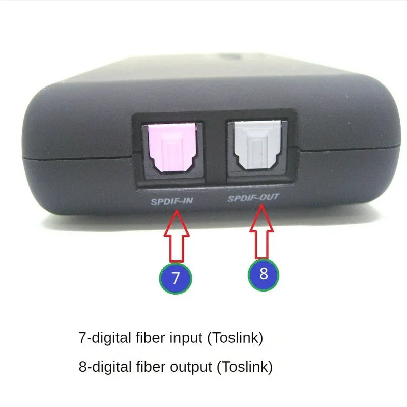 Black plastic stereo usb dynamic audio optical soundcard with pink and white toslink ports for channel recording playback