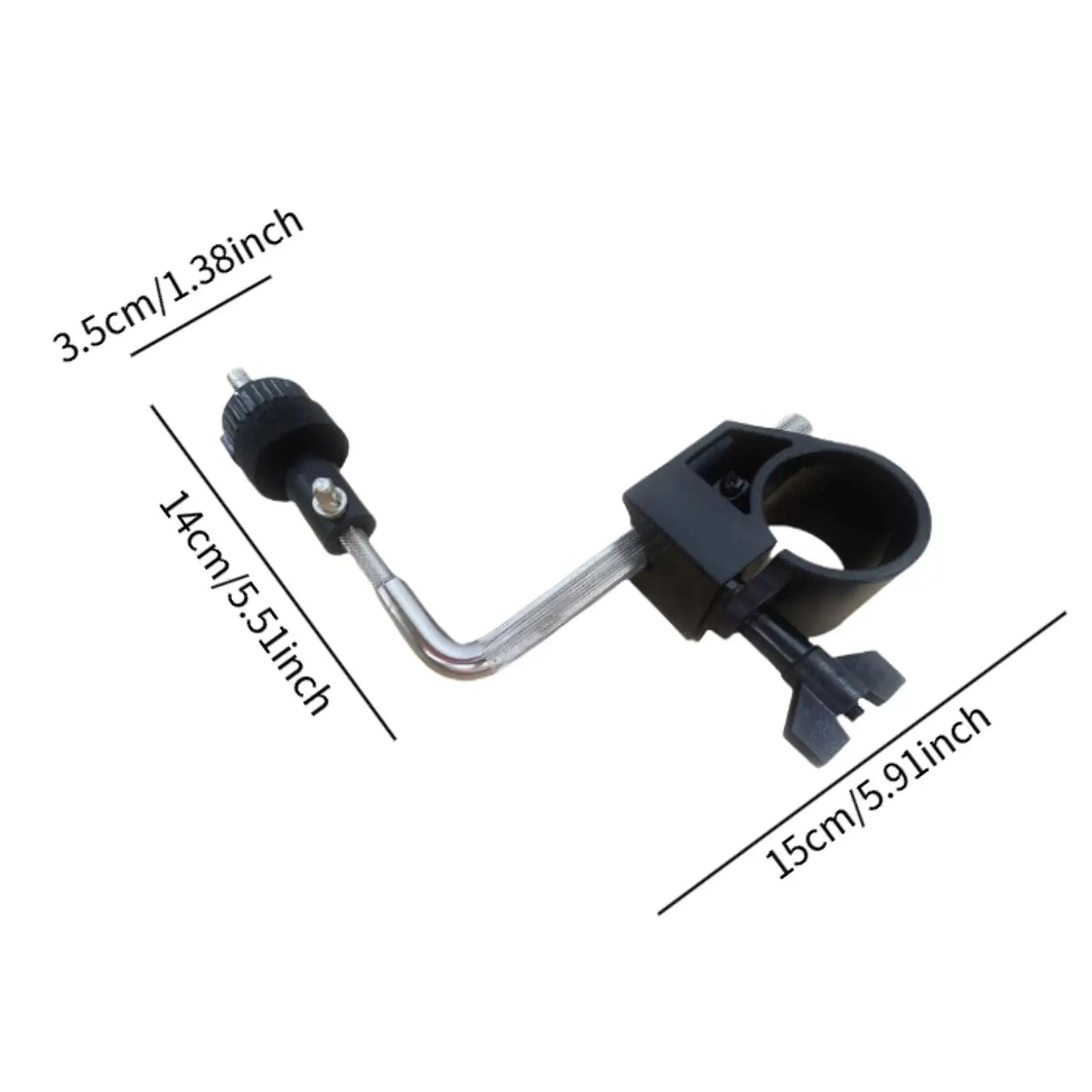 Black plastic and metal drum stand mount with curved arm for adjustable floor triangle cymbal stand height percussion holder mount