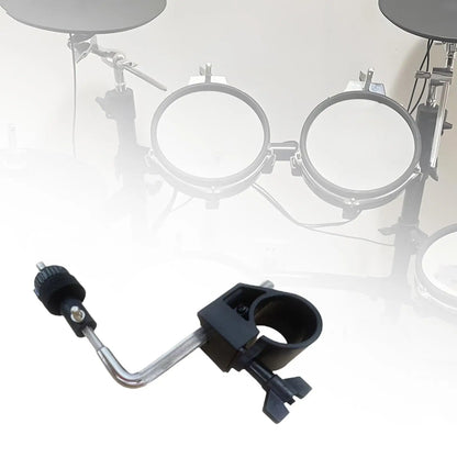 Black plastic and metal adjustable floor triangle percussion holder mount with clamp for cymbal stand height control
