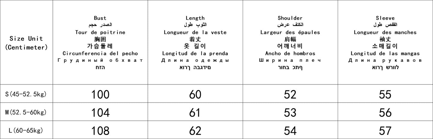 Size chart in centimeters for hip hop y2k stripe harajuku hip hoodie grunge goth with bust length shoulder and sleeve measurements