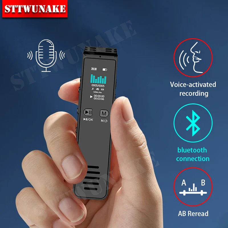 Black sttwunake professional dictaphone with noise reduction and voice control features and illuminated digital display