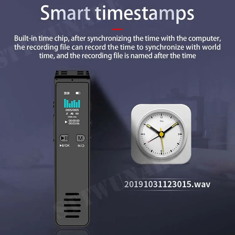 Black STTWUNAKE professional dictaphone with bluetooth voice control noise reduction and digital playback display