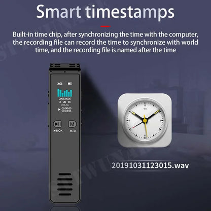 Black STTWUNAKE professional dictaphone with bluetooth voice control noise reduction and digital playback display