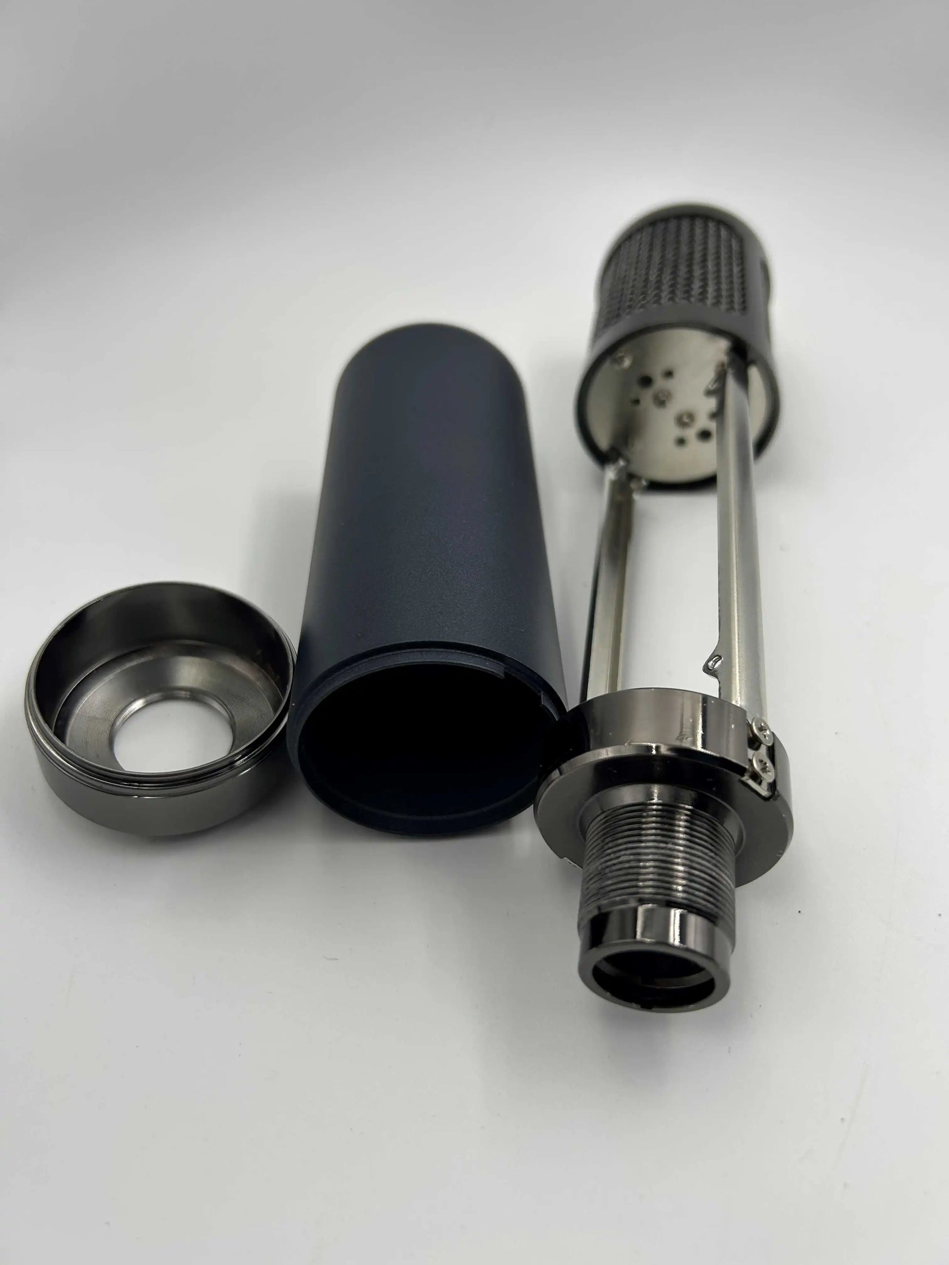 Sleek dark gray studio microphone shell with metallic silver threaded base for diy microphone parts and type beat music